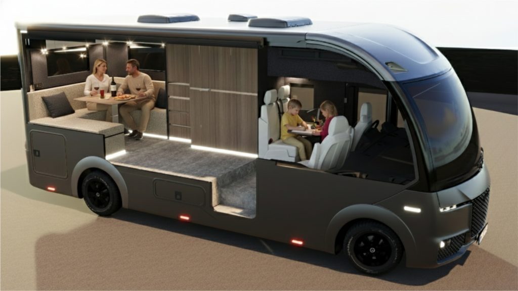 Two seating zones of HIP Campers accessible anytime. Separate seating areas for kids and parents