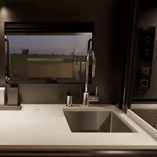 Deep domestic sink and tap in the HIP Campers 4Family kitchen